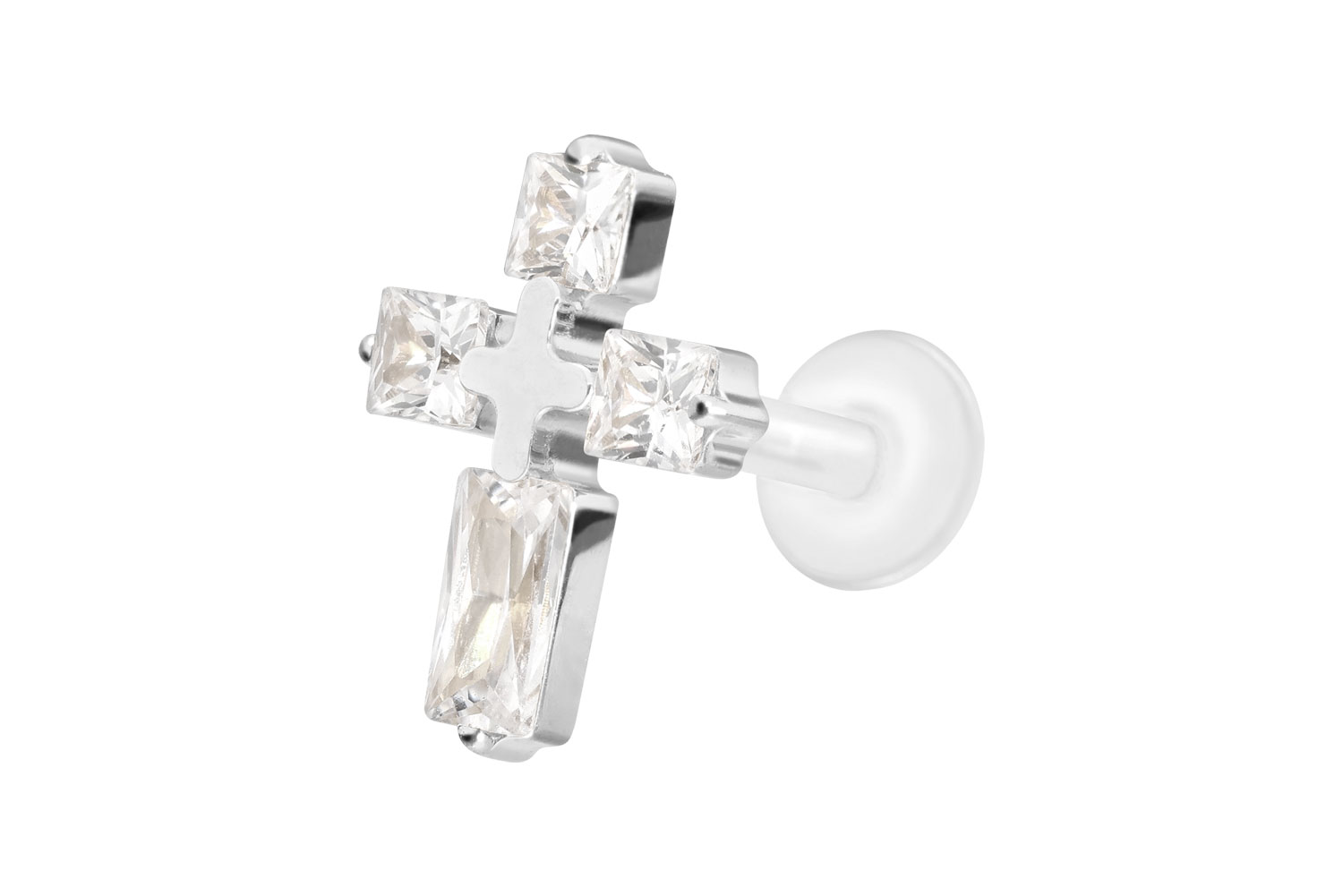 PTFE Labret Piercing mit Innengewinde + Titan-Aufsatz KRISTALLKREUZ